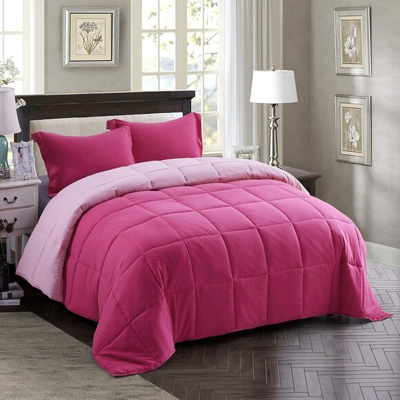Other - 3pc Pink Queen Size Comforter Set - All Season Reversible Down Alternative Comfo